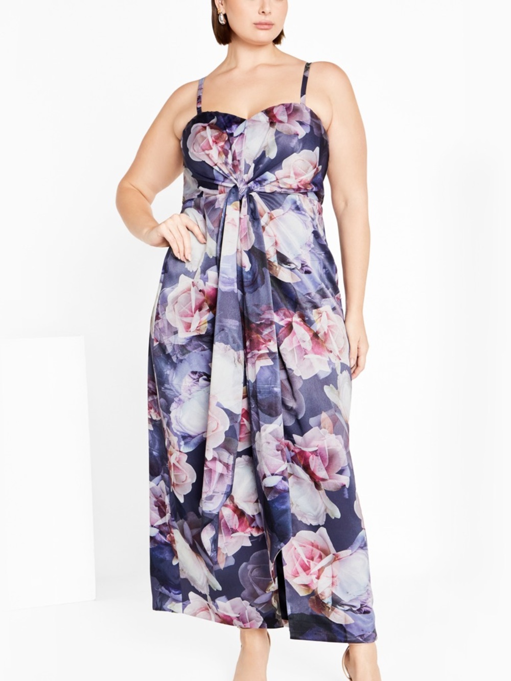 City Chic Navy Floral Tie-Front Maxi Dress